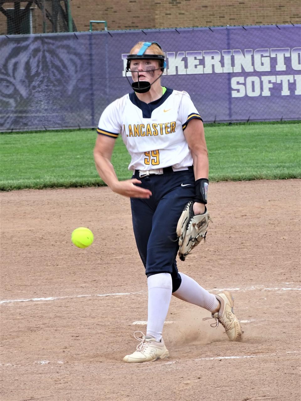 Lancaster sophomore pitcher Reese Poston tossed a two-hitter to help lead the Lady Gales to a 5-1 Central District Division I district title win over Olentangy Orange on Saturday at Pickerington Central.