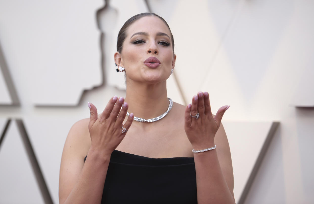 Ashley Graham arrives at the Oscars on Sunday, Feb. 24, 2019, at the Dolby Theatre in Los Angeles. (Photo by Richard Shotwell/Invision/AP)