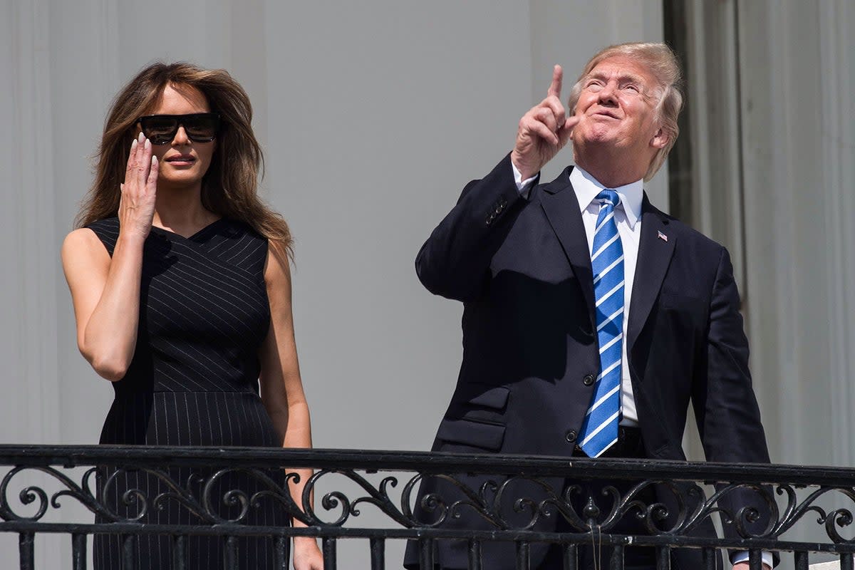 Back in August 2017, the then-president went viral when he ignored all solar safety recommendations by gazing directly at the sun with his naked eyes during the eclipse (AFP/Getty)