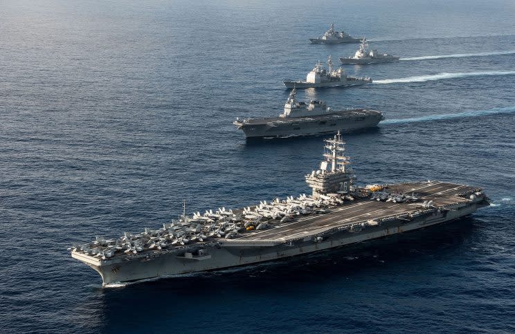 The USS Ronald Reagan will join another carrier for training exercises (Rex) Stock image