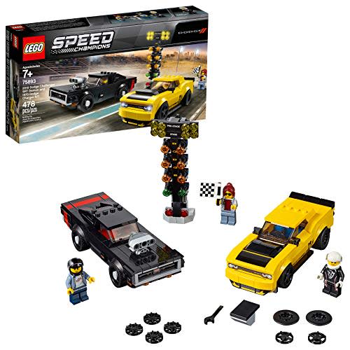 <p><strong>LEGO</strong></p><p>amazon.com</p><p><strong>Out of Stock</strong></p><p><a rel="nofollow noopener" href="http://www.amazon.com/dp/B07GYV355H/" target="_blank" data-ylk="slk:Shop now;elm:context_link;itc:0;sec:content-canvas" class="link ">Shop now</a></p><p>Lego sells some Speed Champions sets in pairs, including this combined kit that comes with a 2018 Dodge Challenger SRT Demon (pictured here in yellow) and a 1970 Charger R/T (shown in black). A drag-racing Christmas-tree starting light and a few figurines are included, too. </p><p>478 pieces</p>