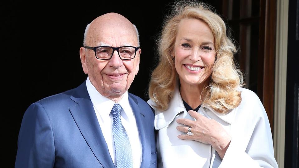 LONDON, ENGLAND - MARCH 04: Rupert Murdoch and Jerry Hall seen leaving Spencer House after getting married on March 4, 2016 in London, England. (Photo by Neil Mockford/GC Images)