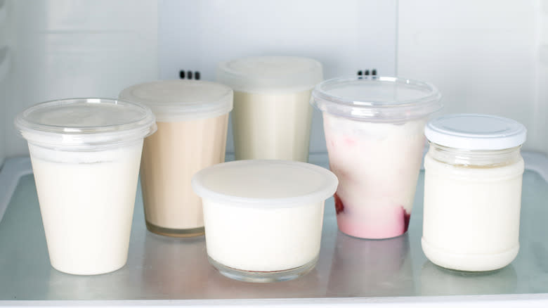 pots of yogurt in freezer