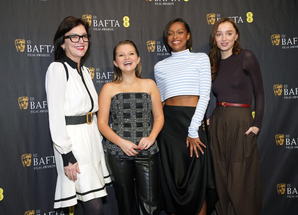 (left-right) BAFTA CEO Jane Millichip, Mia McKenna-Bruce, Sophie Wilde and Phoebe Dynevor at the BAFTA EE Rising Star Award 2023 nominees announcement at The Savoy, Strand, London. Picture date: Wednesday January 10, 2024.