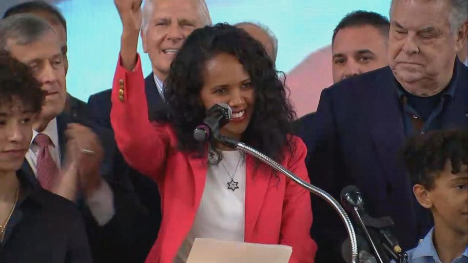 PHOTO: Mazi Melesa Pilips at her campaign launch on Dec. 15, 2023 in New York. (WABC )