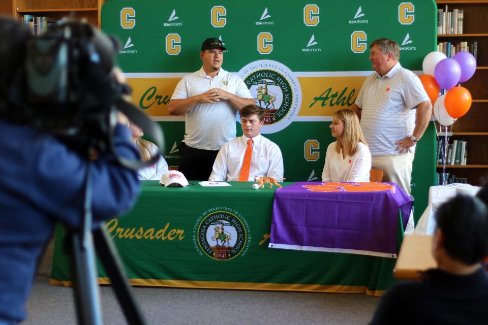 Pensacola Catholic boys golf coach, Ryan Capers, talks highly of Justin Burroughs as he signs to compete at Clemson University.