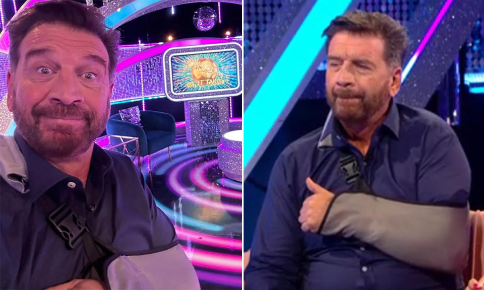 Nick Knowles has injured his arm. (Instagram/BBC screengrab)