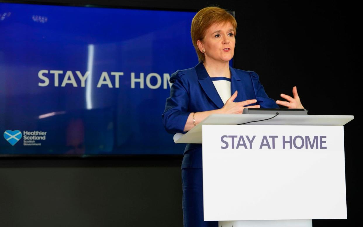 Nicola Sturgeon speaking during the Scottish Government's daily briefing - AFP