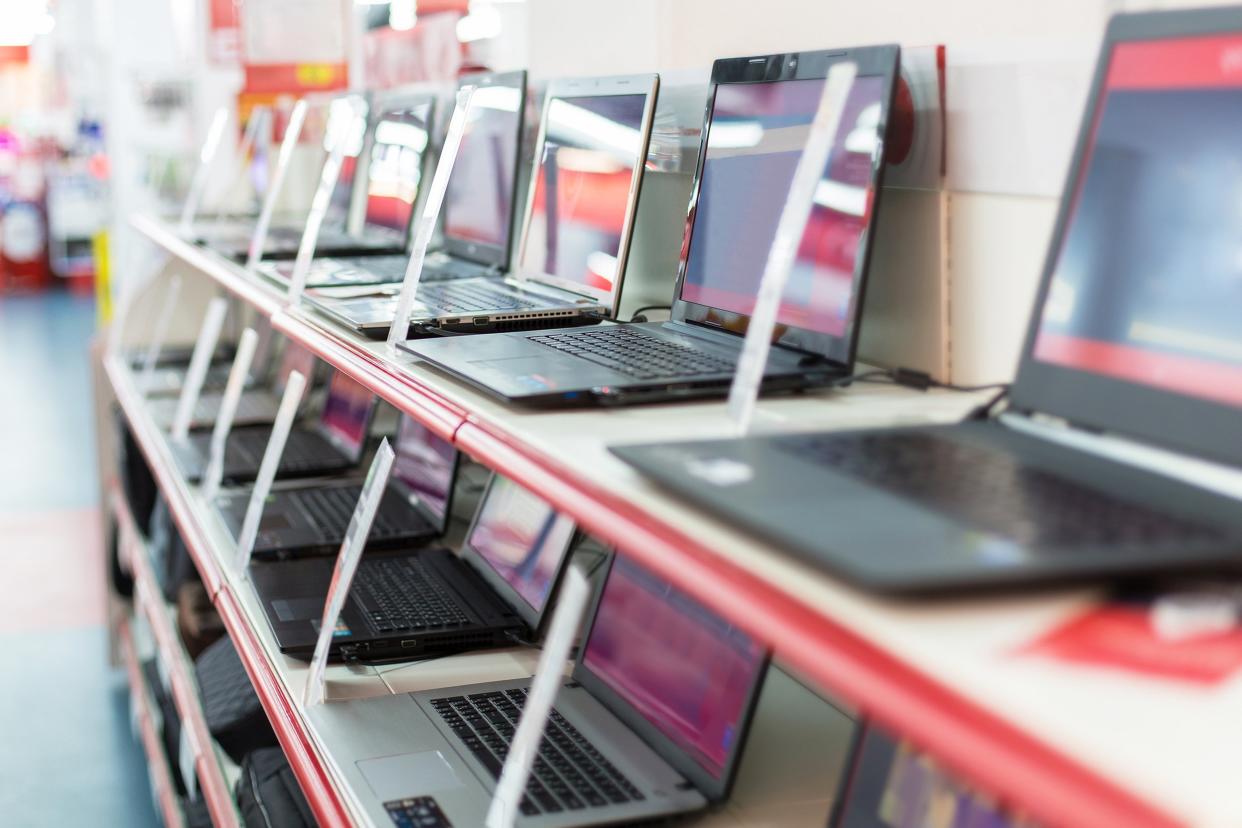 laptops at electronics store