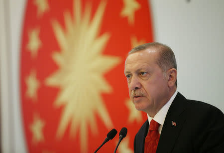 Turkish President Tayyip Erdogan addresses businessmen in Trabzon, Turkey August 12, 2018. Murat Kula/Presidential Palace/Handout via REUTERS