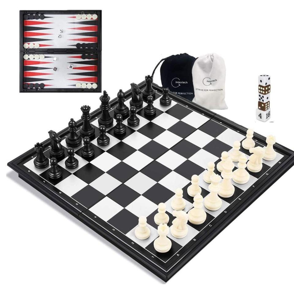 9) 3-in-1 Board Game for Chess, Checkers, and Backgammon
