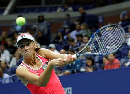 FILE PHOTO - Tennis - US Open - New York, U.S. - August 29, 2017 - Elise Mertens of Belgium in action against Madison Keys of the United States during their first round match. REUTERS/Shannon Stapleton