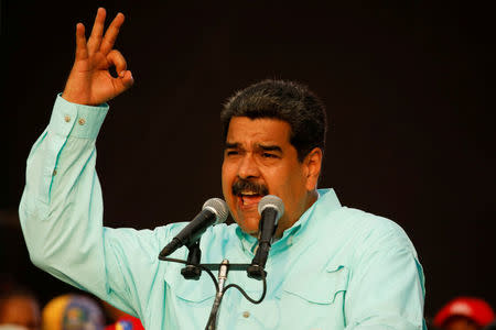 Venezuela's President Nicolas Maduro speaks during a campaign rally in La Guaira, Venezuela May 2, 2018. REUTERS/Carlos Garcia Rawlins