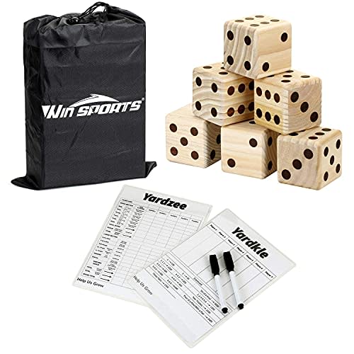 Win SPORTS Giant Yard Dice Game Set,Wooden Classic&Jumbo Dice 3.5