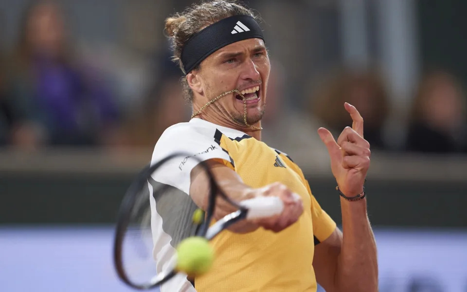 Alexander Zverev of Germany plays a forehand against Tallon Griekspoor of the Netherlands