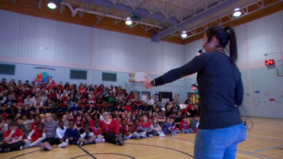 Marie-Eve Nault, a two-time Olympian and bronze medal winner, was at the school on Wednesday to meet the students and share her story.  