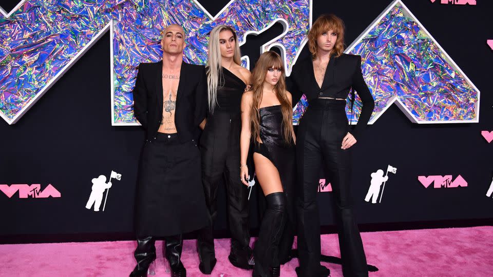 Måneskin mastered ensemble dressing in a selection of complementary outfits by Rick Owens.  - Angela Weiss/AFP/Getty Images