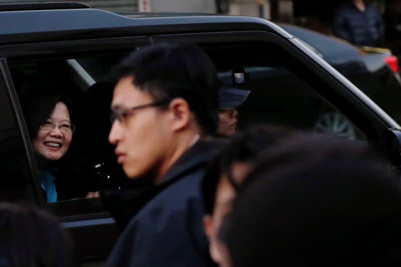 Taiwan President Tsai Ing-wen is seen inside a vehicle after a campaign event in Taoyuan
