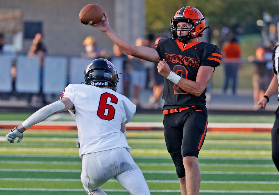 Tecumseh's Tyler Clement throws a pass during Week 1 game against Jackson Northwest.