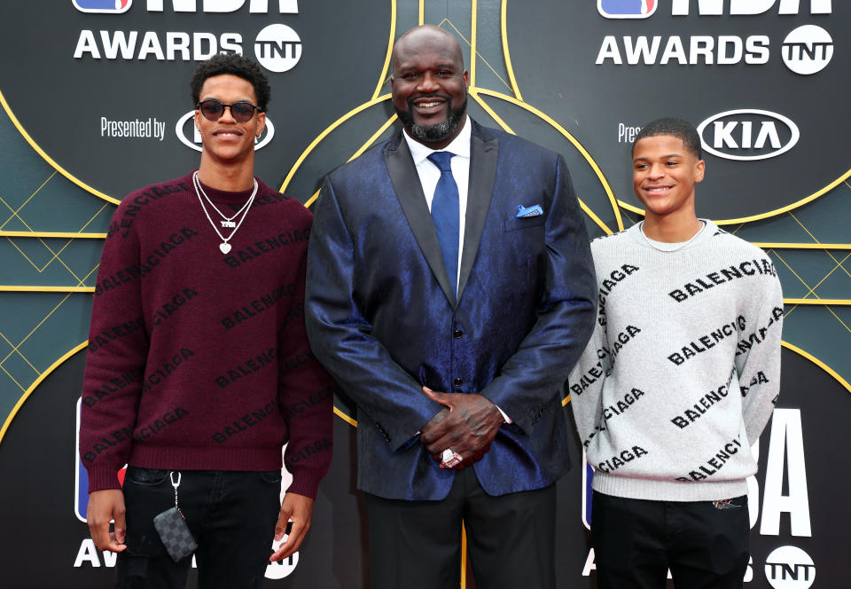 Shareef O'Neal, Shaquille O'Neal, and Shaqir O'Neal attend the 2019 NBA Awards presented by Kia on TNT at Barker Hangar on June 24, 2019 in Santa Monica, California. (Photo by Joe Scarnici/Getty Images for Turner Sports)