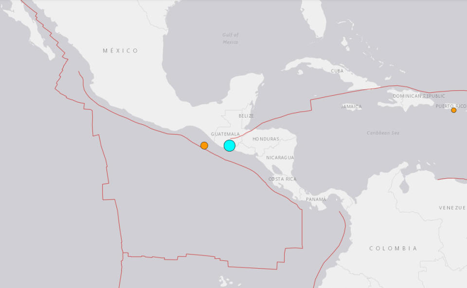 中美洲的瓜地馬拉(Guatemala)南太平洋海岸在當地時間26日深夜11時52分發生芮氏規模6.1地震。(翻攝自USGS官網)