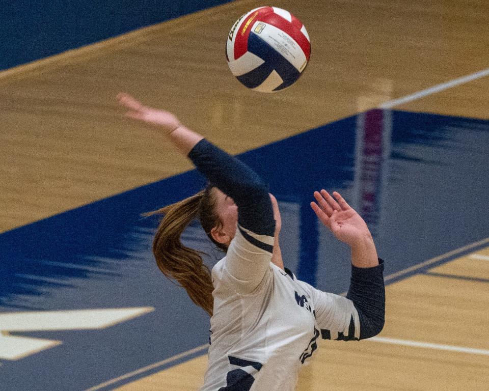 West York’s MJ Rupp serves to Susquehannock in their District 3 Class 3A first-round match on Tuesday, Oct. 25, 2022. West York won 3-1.