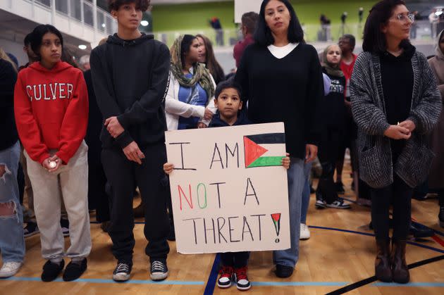 Community members attend a vigil for 6-year-old Palestinian American Wadea Al-Fayoume on Oct. 17, 2023, in Plainfield, Illinois. 