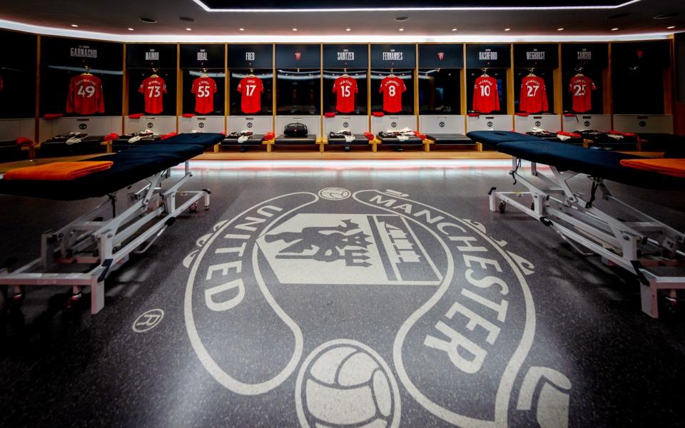 A general view inside the Manchester United dressing room prior to the Premier League match between Manchester United and Leeds United at Old Trafford - Ash Donelon/Getty Images