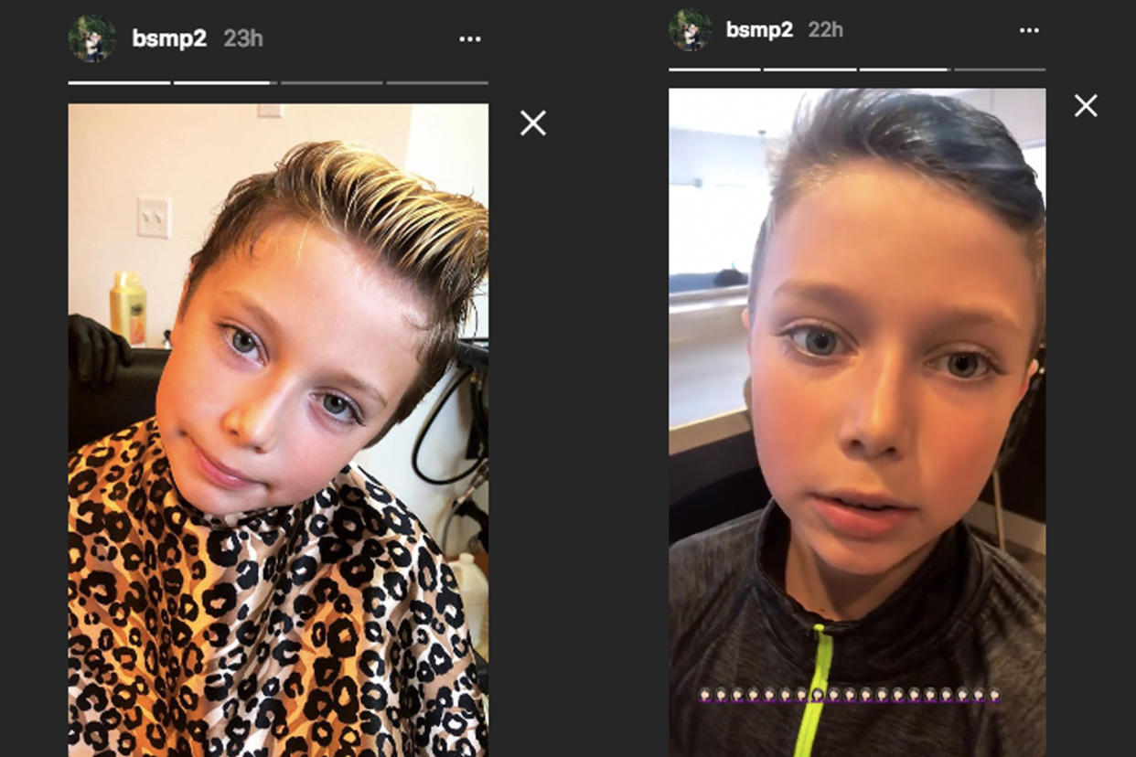 Bristol Palin's 9-year-old son Tripp has a fresh blue hairdo.(Photo: Instagram/bsmp2)