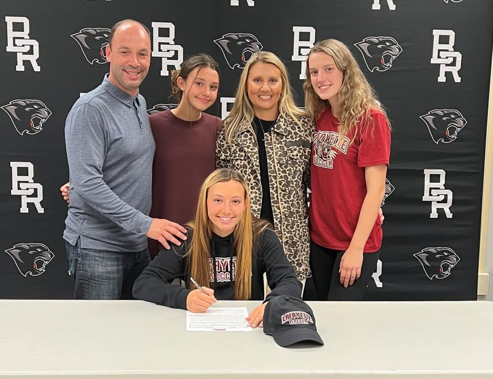 Bridgewater-Raritan's Ashley Martinho signs her National Letter of Intent to play soccer at Lafayette College on Nov. 11, 2021.