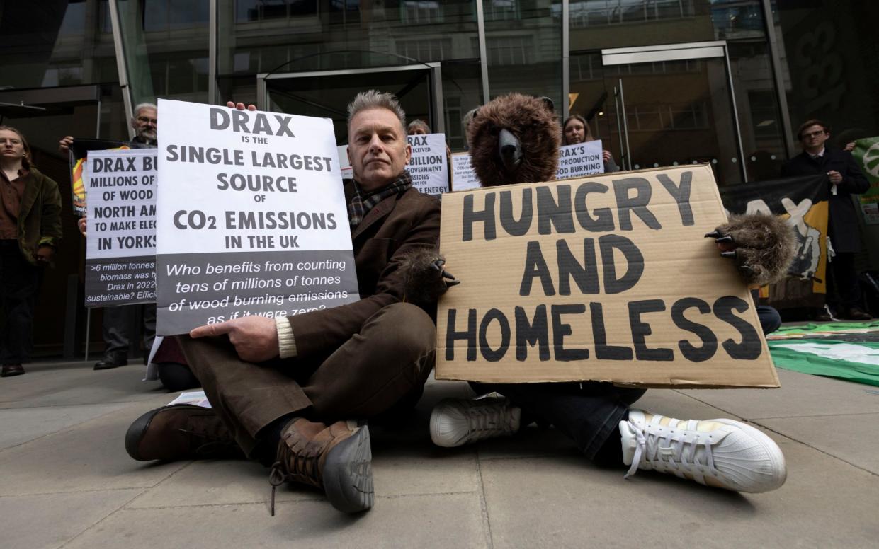 Chris Packham joins protesters outside Drax's AGM over its wood-burning electricity generation