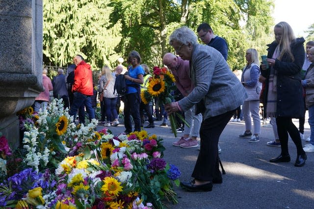 Well-wishers outside Balmoral in Scotland on Saturday  following the death of the Queen 