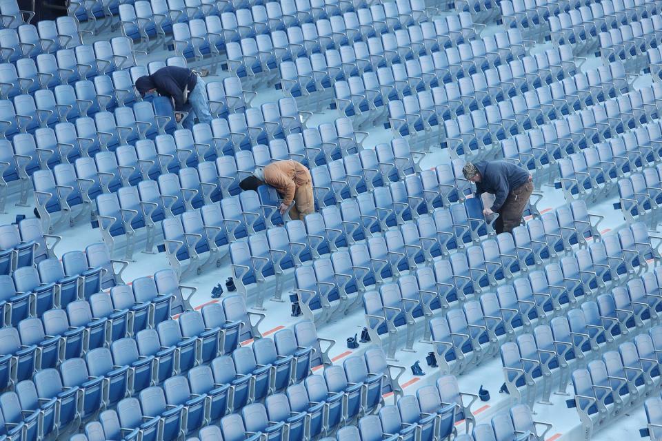 New seating is being installed Monday at Canal Park in Akron.