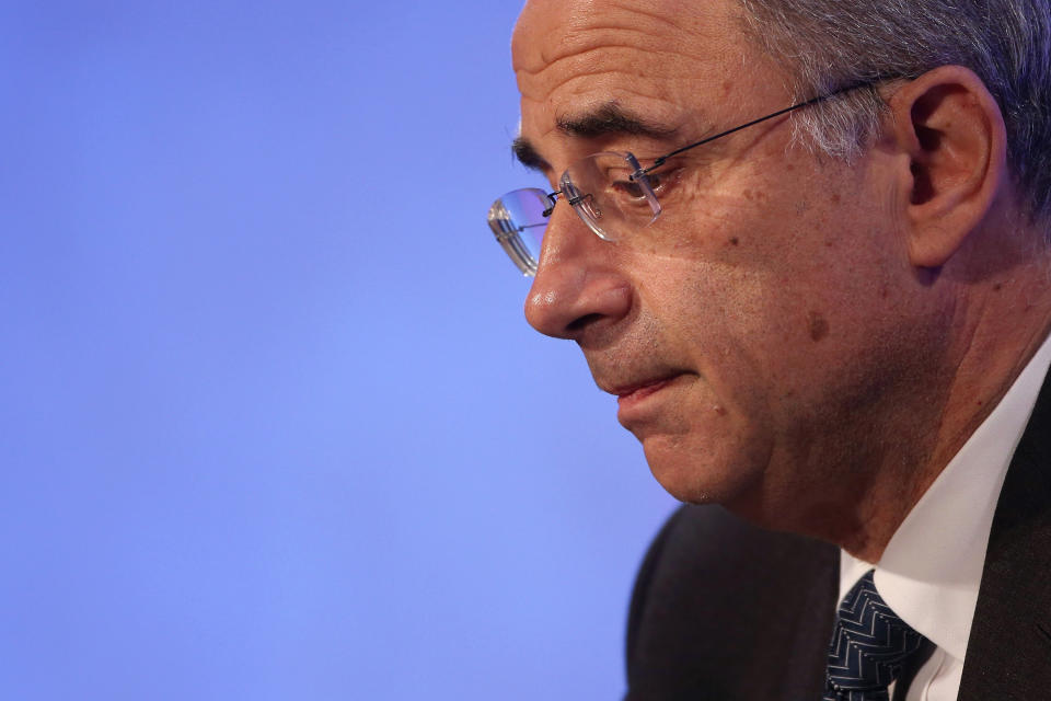 Britain's Lord Justice Brian Leveson pauses as he delivers a statement following the release of the Leveson Inquiry report at the Queen Elizabeth II Centre, London, Thursday, Nov. 29, 2012. After a yearlong inquiry full of sensational testimony, Lord Justice Leveson released his report Thursday into the culture and practices of the British press and his recommendations for future regulation to prevent phone hacking, data theft, bribery and other abuses. (AP Photo/Dan Kitwood, Pool)