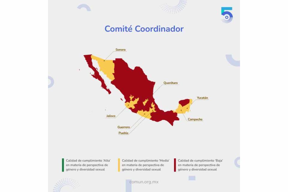 Mapa con la evaluación del Comité Coordinador del sistema nacional anticorrupción en materia de diversidad sexual.