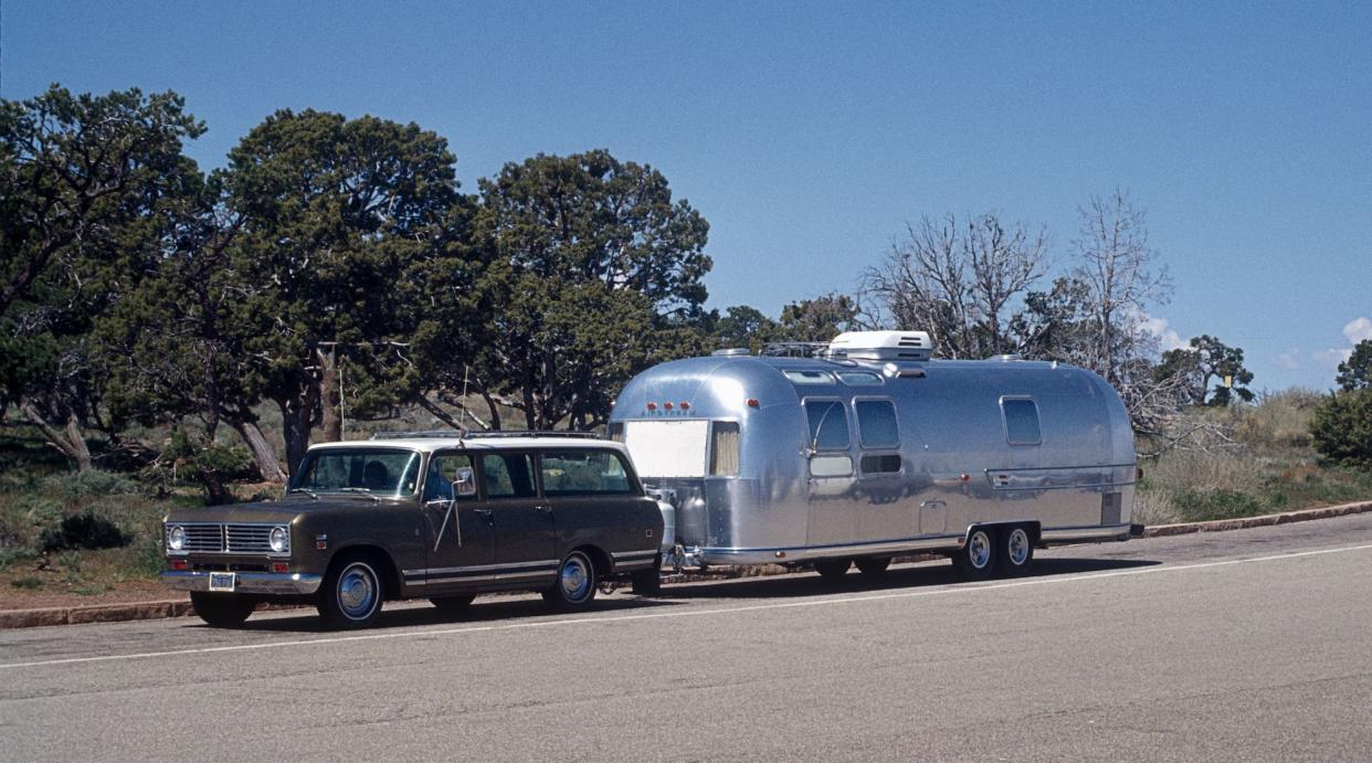 An Airstream trailer on a California highway in 1977