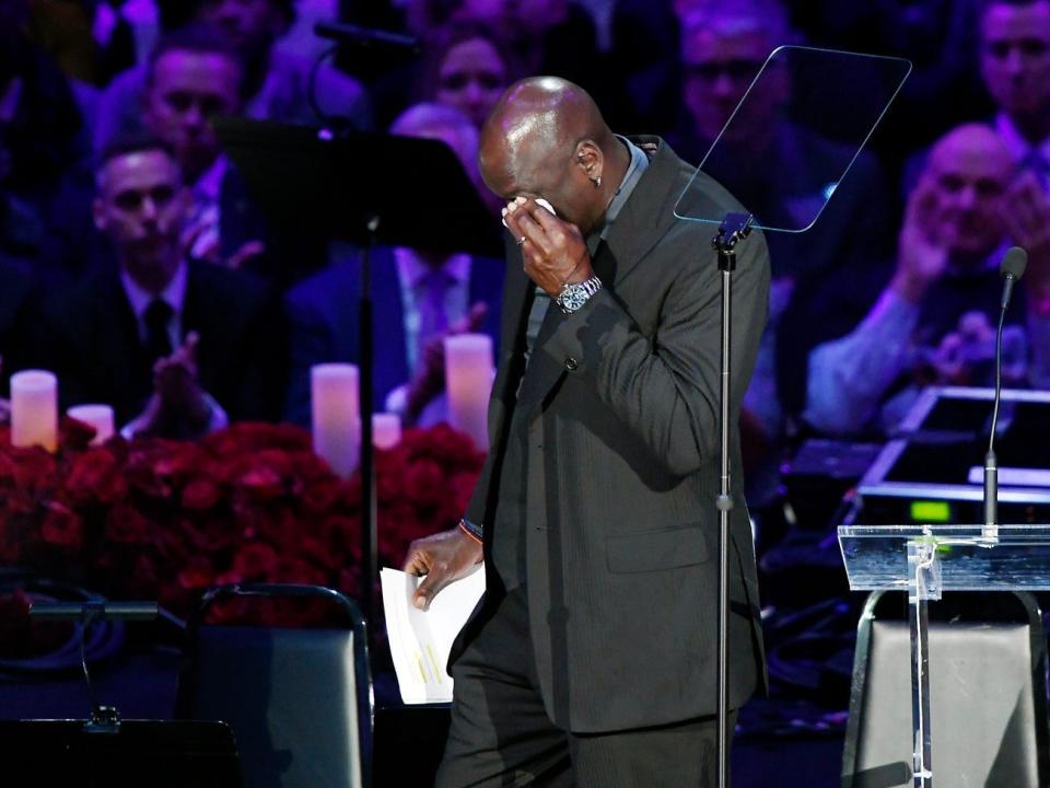 Jordan provided a moment of levity at the memorial service for Kobe and Gigi Bryant in February 2020  'Now he's got me — I'll have to look at another crying meme for the next three years.' 