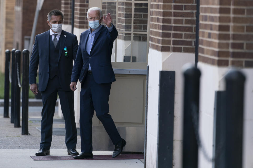 Democratic presidential candidate former Vice President Joe Biden leaves the AFL-CIO headquarters in Harrisburg, Pa., Monday, Sept. 7, 2020. (AP Photo/Carolyn Kaster)