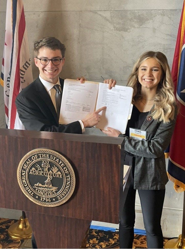 Anika Schultz presents her bill amending the Tennessee Promise scholarship to make it more accessible to high school and college students.