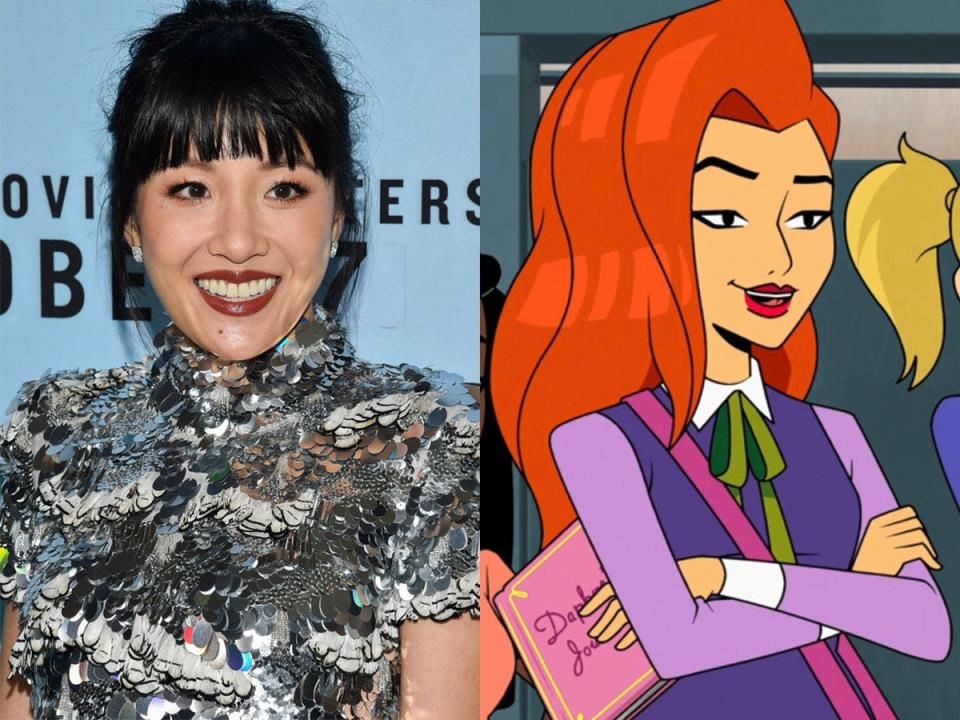 On the left: Constance Wu in October 2022. On the right: The character Daphne on the animated series “Velma.”