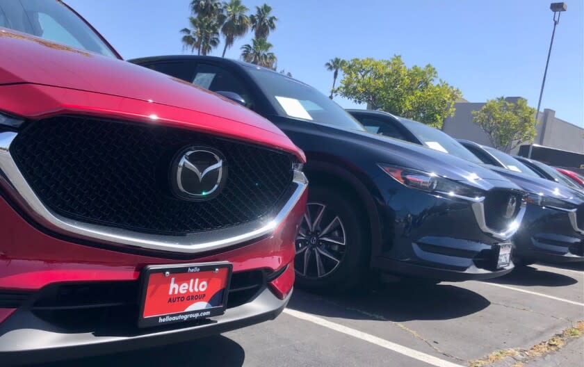 Used cars for sale in the lot of the Hello Mazda of San Diego dealership in Kearny Mesa.