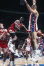 Michael Jordan was picked third overall in the 1984 NBA draft, behind Sam Bowie (right), who was picked by Portland but is seen here playing for the New Jersey Nets. (Getty Images)