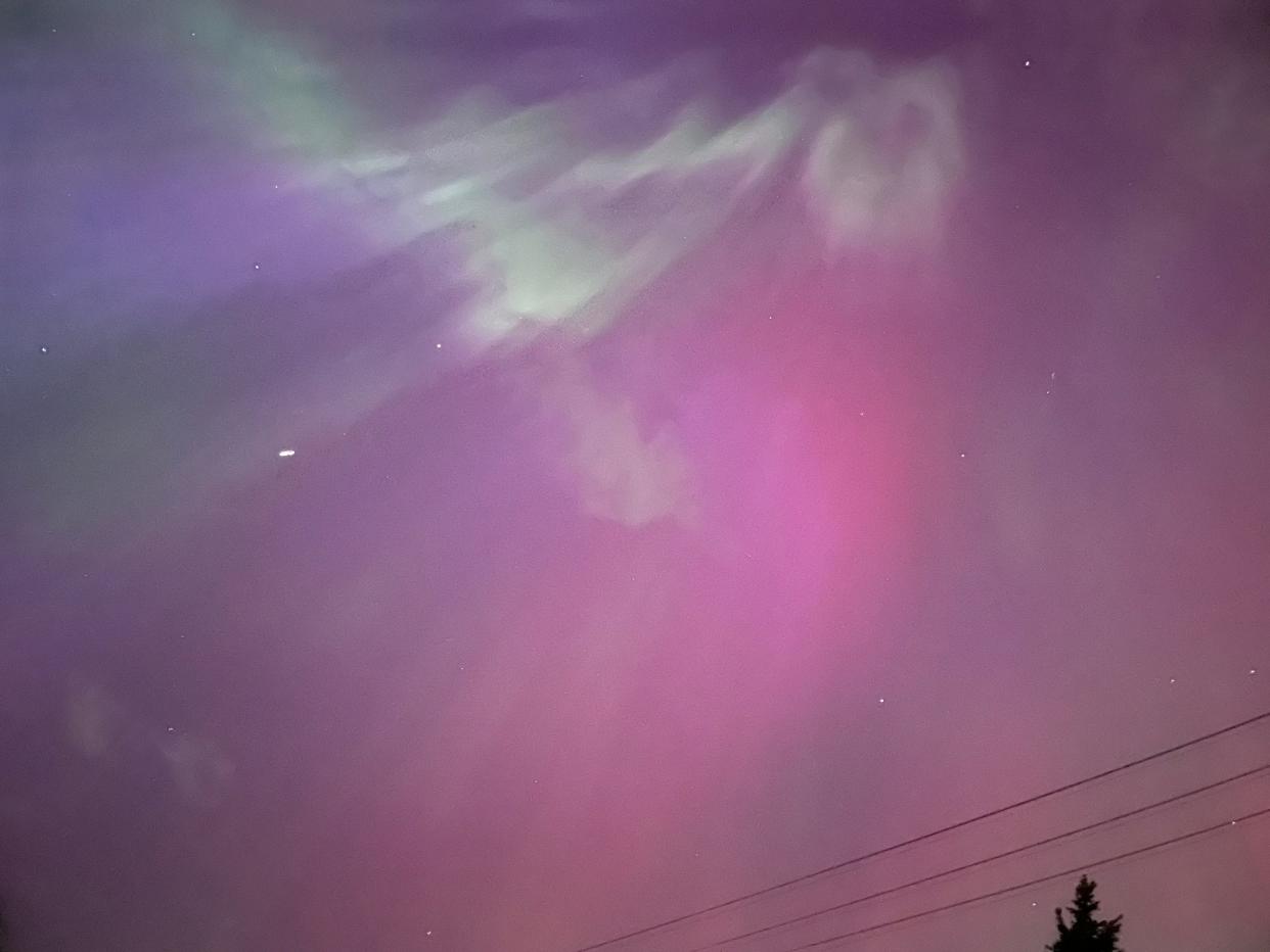 The northern lights, or aurora borealis, as seen in Williamston, Michigan, on Friday, May 10, 2024.