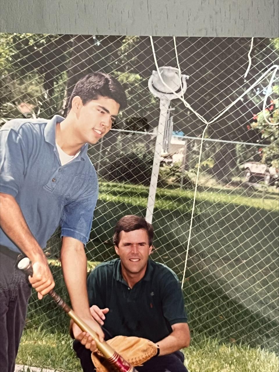 George P. Bush’s father, former Florida Governor Jeb Bush, and grandfather were behind him hitting left-handed and right-handed.