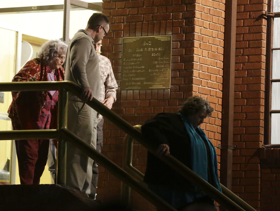 The family of slain Houston police officer Guy Gaddis leave the prison after witnessing the execution of Mexican national Edgar Tamayo Wednesday, Jan. 22, 2014, in Huntsville, Texas. Tamayo was convicted of killing Gaddis 20 years ago. (AP Photo/Pat Sullivan)