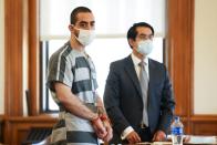 Hadi Matar appears in court on charges of attempted murder and assault on author Salman Rushdie, in Mayville, New York