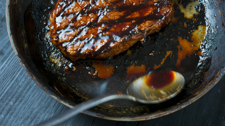 basting steak