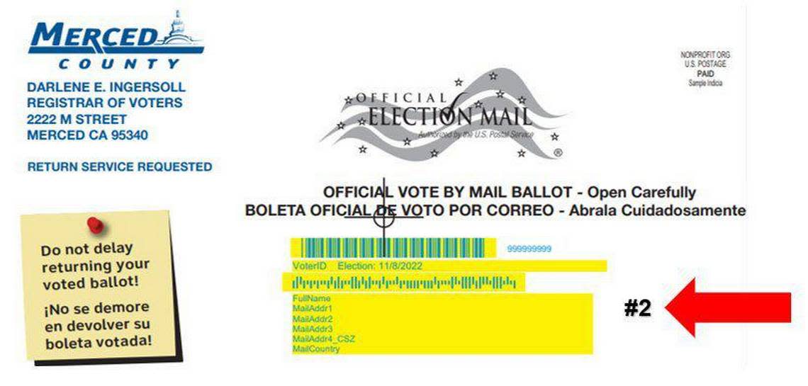 According to the County of Merced, corrected ballots will be mailed to voters with a “#2” printed on the outside of the Vote-By-Mail envelope. Image courtesy of Merced County.