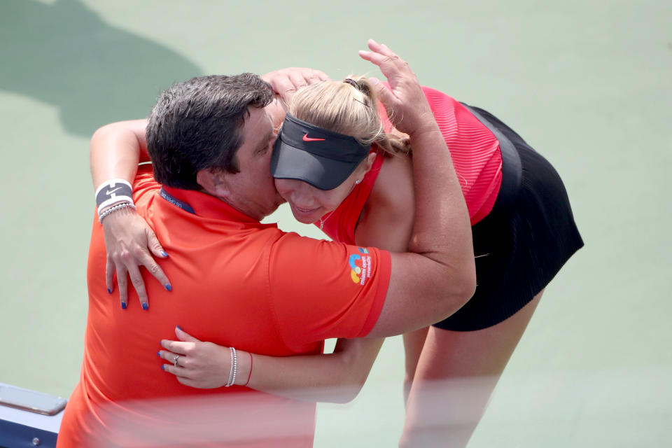 Amanda Anisimova, pictured here with father Konstantin at the US Open in 2017.