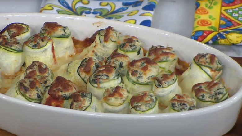 zucchini rolls topped with cheese 